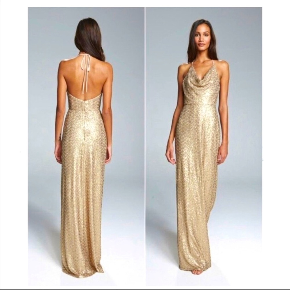 AMSALE HONORA GOLD SEQUIN GOWN SIZE 2